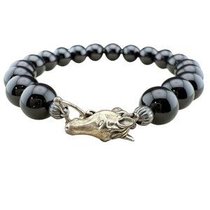 Vintage Sterling Silver Horse Clasp Zodiac Prayer Bracelet With Black Onyx Beads